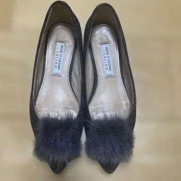 모드 에 자코모 카리노 퍼 플랫슈즈 22cm 네이비