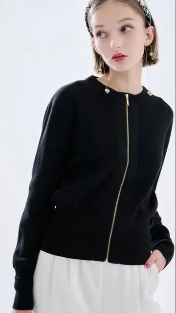 JENNE 니트 지퍼 자켓 L 블랙