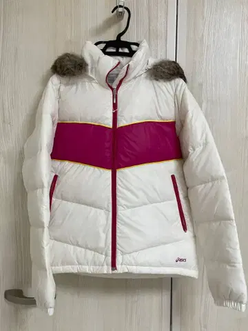 asics 후드 부착 다운 자켓 화이트/핑크