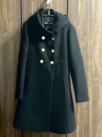 ZARA 블랙 롱 코트 후드 부착 XS