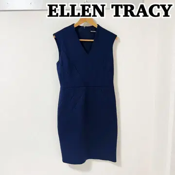 ELLEN TRACY 엘렌 트레이시 V넥 네이비 슬리브리스 드레스