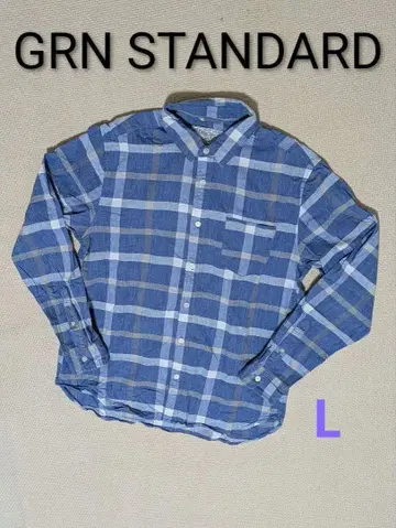 GRN STANDARD GRN 체크 무늬 코튼 셔츠 L