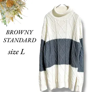BROWNY STANDARD 터틀넥 니트 L 그레이 화이트 4202
