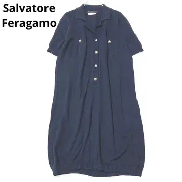 살바토레 페라가모 니트 원피스 무릎 기장 이탈리아제 네이비 옷깃