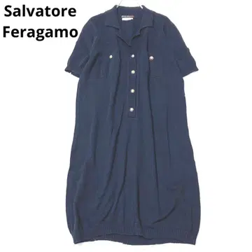 살바토레 페라가모 니트 원피스 무릎 기장 이탈리아제 네이비 옷깃