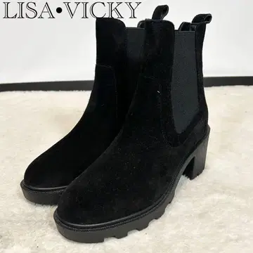 미사용 LISA VICKY 트랙 밑창 사이드 고어 부츠 블랙 소가죽