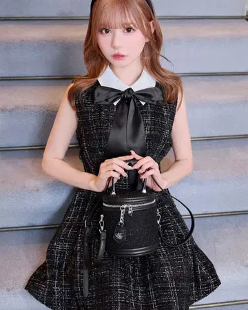 택 포함 새상품 미셸 마카롱 리본 트위드 미니 원피스 블랙 프리 사이즈