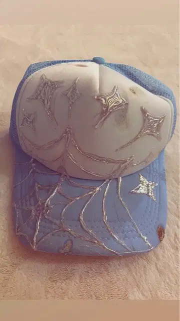 리메이크 캡 거미줄 자수의 파란 캡