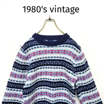 레어 80's vintage 노르딕 무늬 울 스웨터 니트