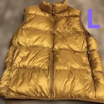 유니클로 다운 베스트 L 골드 포켓터블 449632 금 Y2K