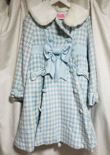 Angelic Pretty 하운드투스 체크 패턴 코트 스카이블루