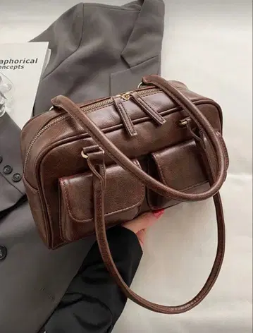 브라운 핸드백 합성 피혁