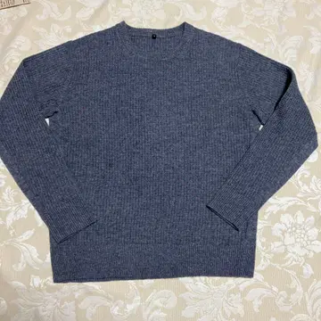 미사용품 무인양품 남성용, 그레이 XL 리브 스웨터