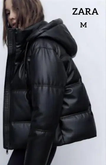 [ 새상품급 ] ZARA 자라 인조 가죽 충전솜 자켓 후드 부착 M