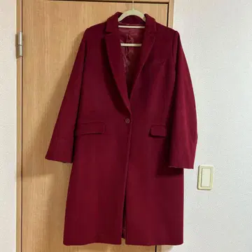버건디 싱글 브레스 롱 코트