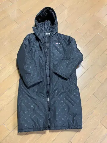 FILA 후드 부착 롱 코트 블랙