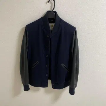 골든 베어 쉽스 소매 가죽 바시티 자켓 USA제 네이비/블랙