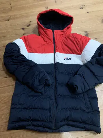 FILA 후드 부착 다운 자켓 빨간색/화이트/파랑
