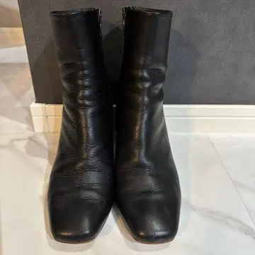 다이애나 24.5cm 블랙 가죽 숏부츠 중간 힐