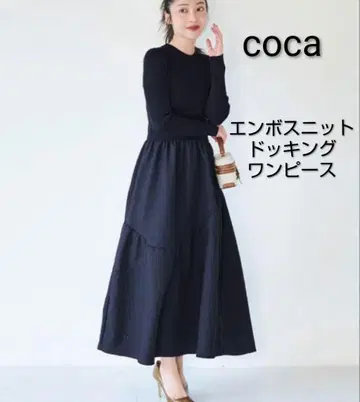 새상품급 coca 고급 엠보싱 니트 도킹 원피스 자카드 네이비
