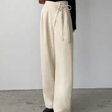 얇은 소재 랩 리본 슬랙스 팬츠 안감 없음