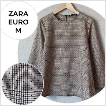 [ 새상품급 ] ZARA 체크 플로키 도트 블라우스 브라운 계열
