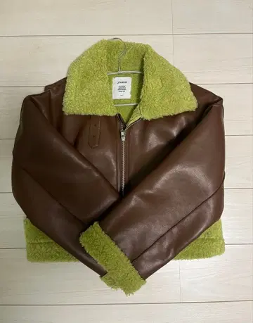 jouetie 브라운 그린 가죽 자켓