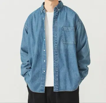 BEAMS 빔즈 와이드 데님 버튼 다운 셔츠 유즈드