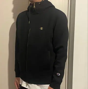 Champion 블랙 풀 집업 후드티