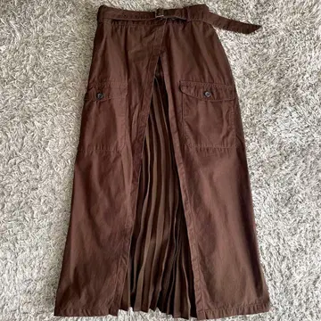 롱 스커트 플리츠 브라운 무지 가을 라이트온(백넘버)