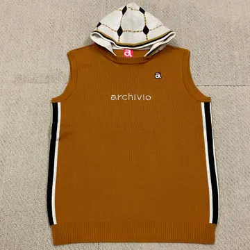 archivio 니트 베스트 슬리브리스 니트 브라운 후드