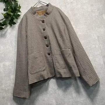 하운드투스 패턴 쇼와 레트로 구제 의류 브라운 브라운 계열 숏 기장 자켓