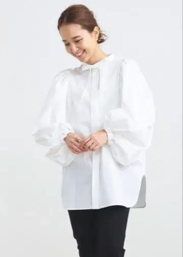 yori 요리 리본 퍼프 슬리브 블라우스 화이트