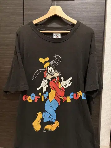 90's Disney Goofy 프린트 T셔츠 블랙