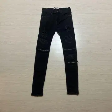 데미지 가공 스키니 데님 블랙