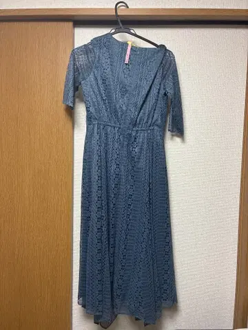 다크 블루 레이스 V넥 반팔 원피스