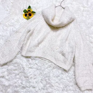 크롭 스웨터 터틀넥 니트 와이드 실루엣 숏 기장 화이트 F