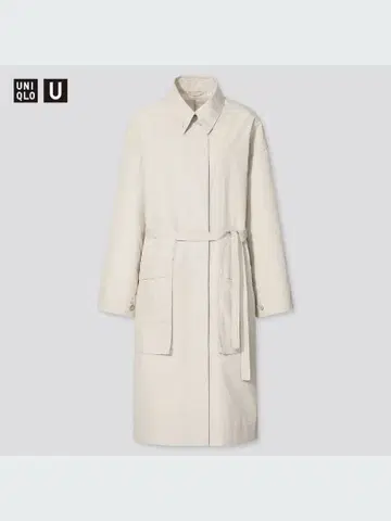 UNIQLO U 코튼 롱 코트 내추럴 면 100% 가을 겨울 겉옷 M