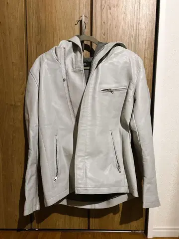 AZUL 인조 가죽 후드 자켓 라이트 그레이