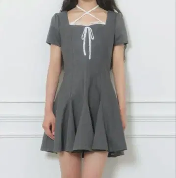 BUBBLES 패턴 플레어 걸리시 원피스 그레이