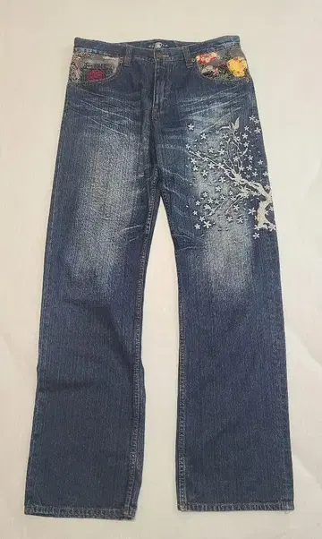 선박 풍천상점 자수 잉어 코이 패턴 데님 팬츠