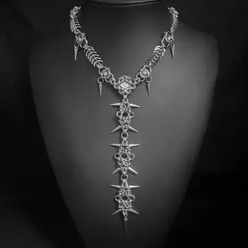 chainmail leaf spike necklace punk'