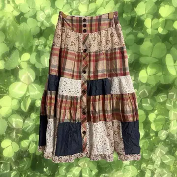 모리걸 페어리 그런지 00s 레이스 체크 패치워크 스커트