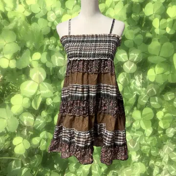 모리걸 페어리 그런지 00s 브라운 패치워크 캉캉 스커트