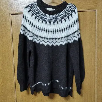 새상품 노르딕 무늬 긴팔 스웨터 L 다크 브라운