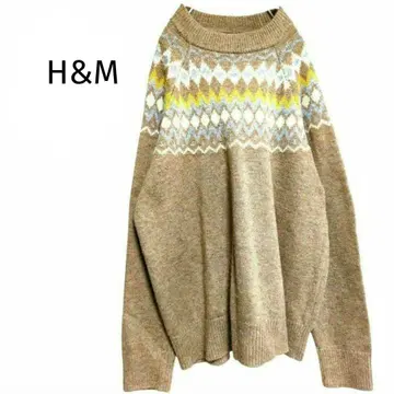 H&M/세탁 가능한 긴팔 니트 스웨터 노르딕 무늬 울 혼방 브라운