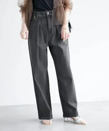 데님 턱 와이드 팬츠 M