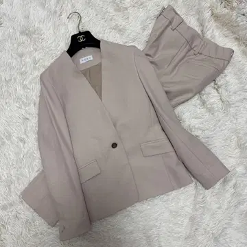 플라스테 수트 셋업 노카라 베이지 상의 S 하의 XS