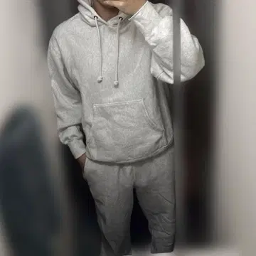 그레이 후드 부착 후드티 바지