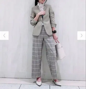 플라스테 체크 무늬 캐주얼 팬츠 L 사이즈